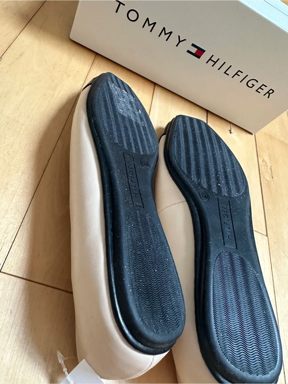 Tommy Hilfiger Beige and Black Cap-Toe Ballet Flats